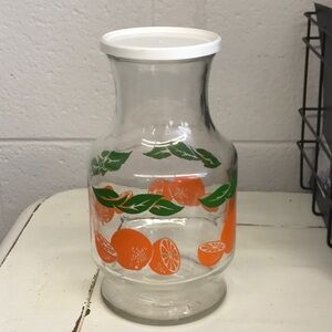 Vintage Orange Juice Pitcher Glass Decanter Container Retro Carafe